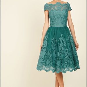 Knee-length Teal Party Dress